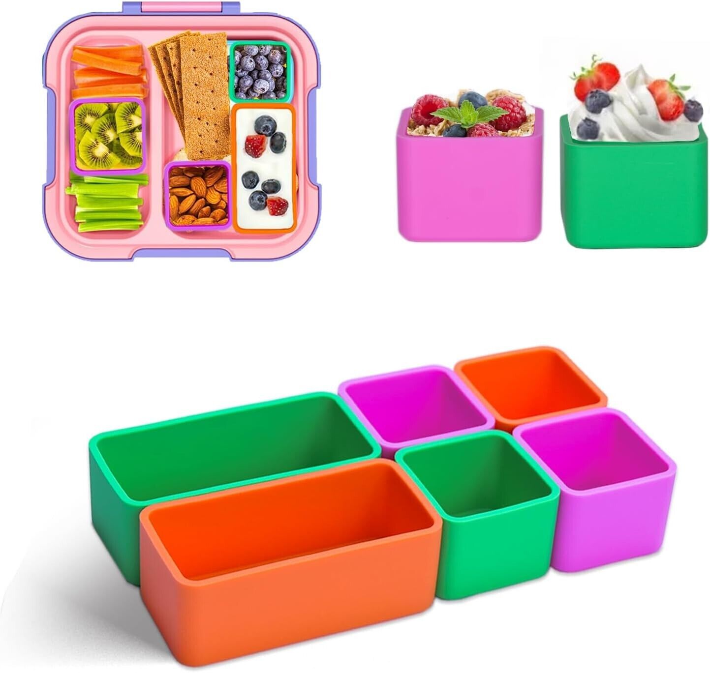 Square Silicone Lunch Box Dividers 6pcs Bento Box Divider Cupcake Baking Cups