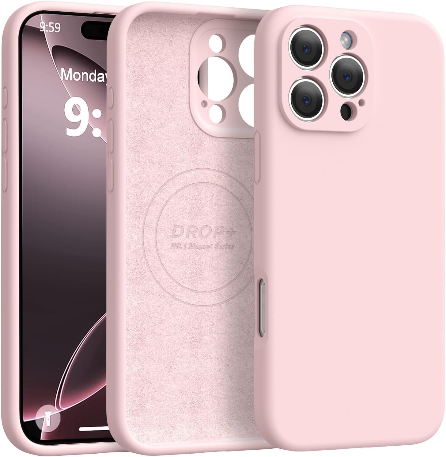 Ktele Magnetic for iPhone 16 Pro Max Case [Compatible with Magsafe] [Premium Silicone Satin-Smooth Touch] Slim Shockproof Anti-Scratch Microfiber Lining Case, 6.9 inch, Chalk Pink
