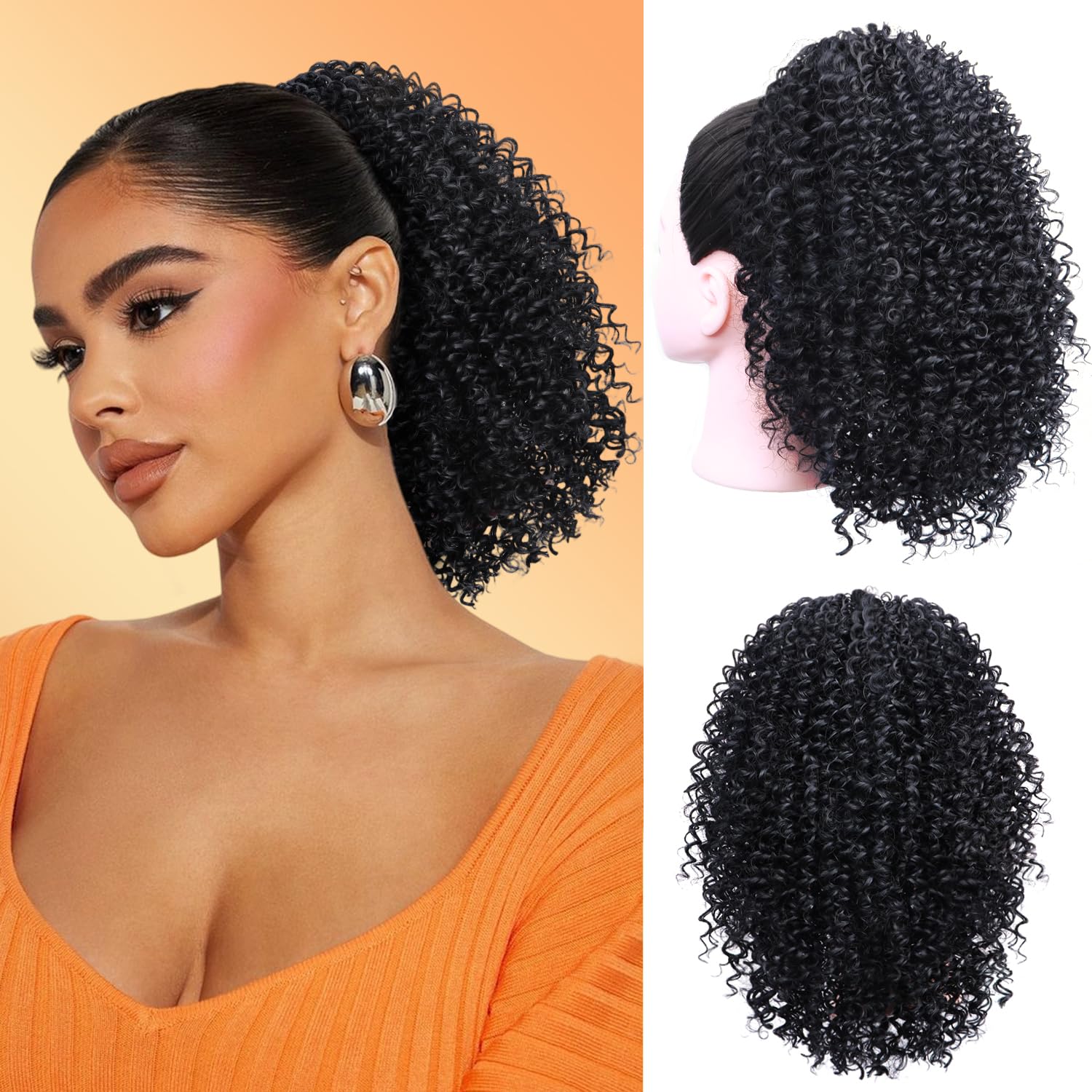 Ponytail Extension - 10 Inch Afro Kinky Curly Drawstring Ponytail for Black Women Short Pony Tails Hair Extensions (Black(1B#), 10 Inch)