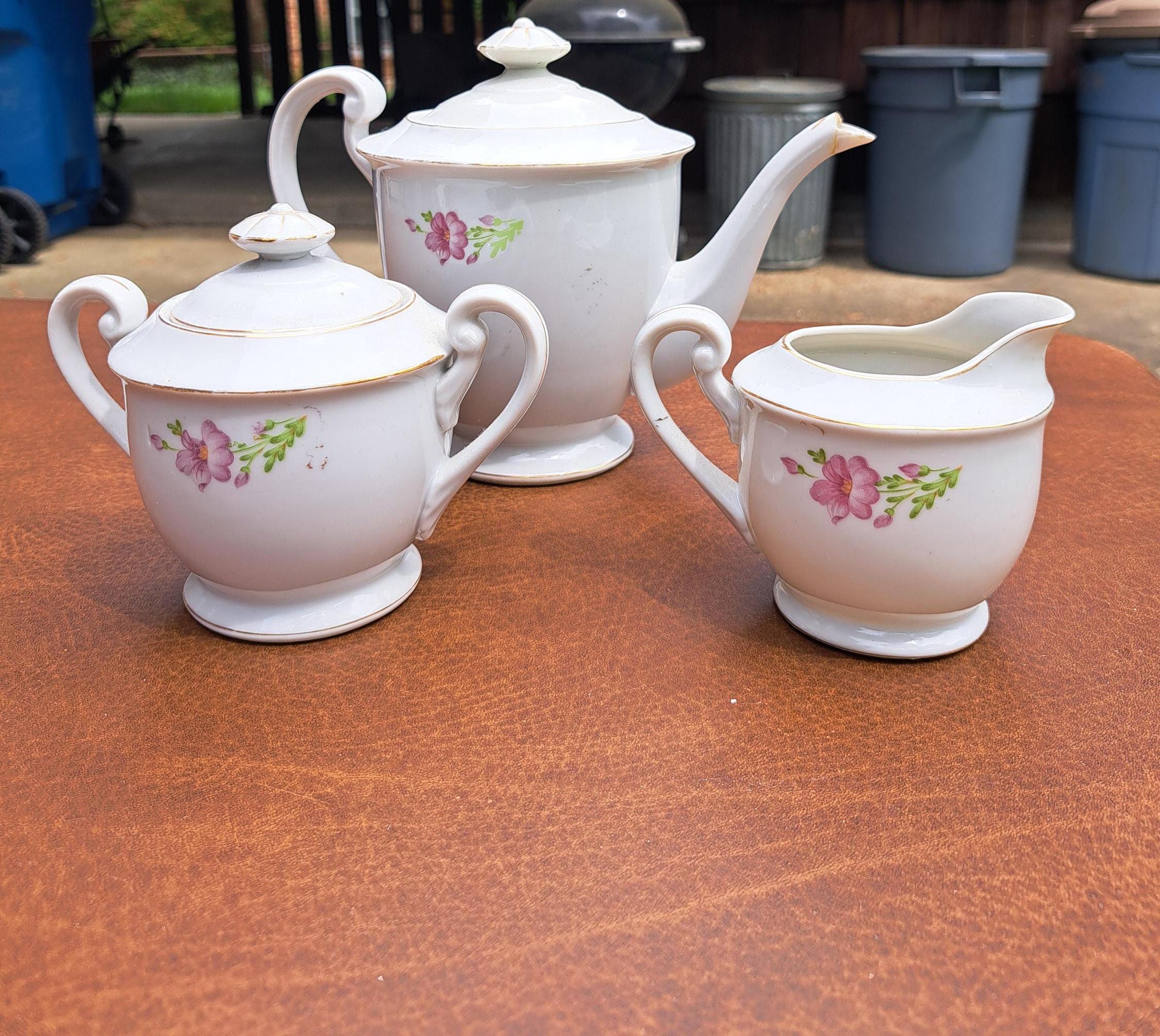 Vintage Japanese Tea Set, Japanese Tea Pot with Creamer and Sugar Bowl, Japanese Tea Ceremony, Vintage Japanese Tea Ceremony, Handpainted