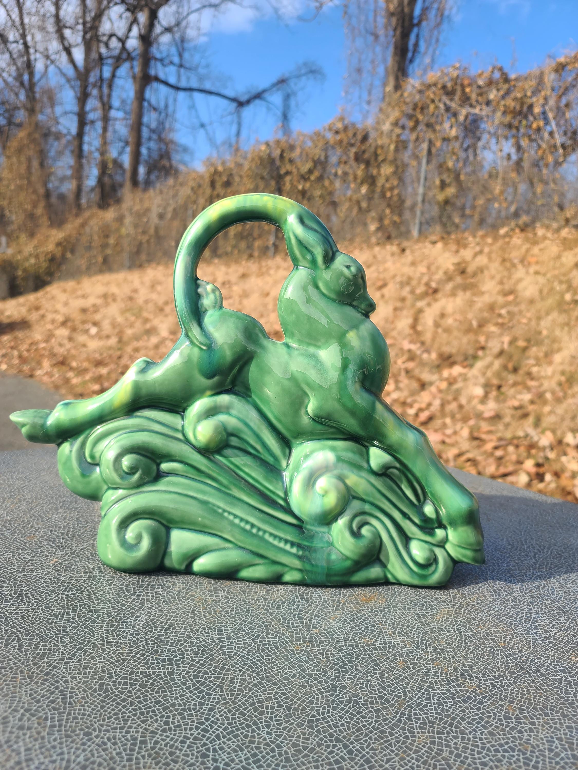 Vintage Royal Haeger Leaping Gazelle TV Lamp, Lime Green Leaping Antelope Table Lamp