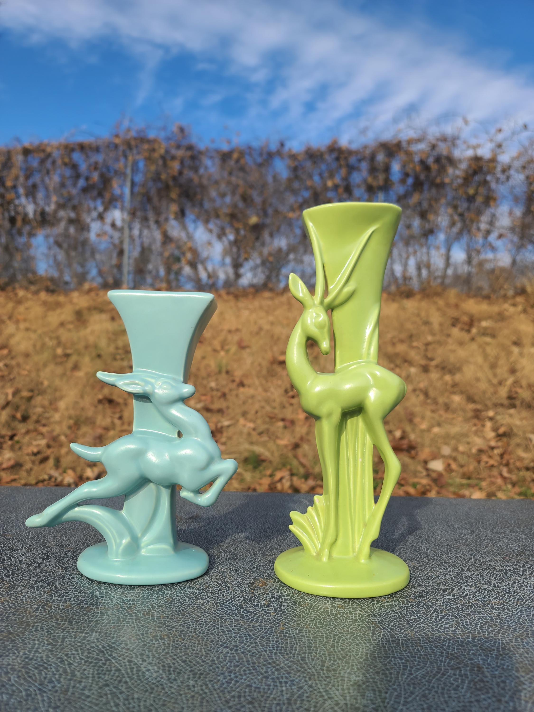 Vintage Royal Haeger Pottery Gazelle Vase, Leaping Deer and Standing Deer Vase