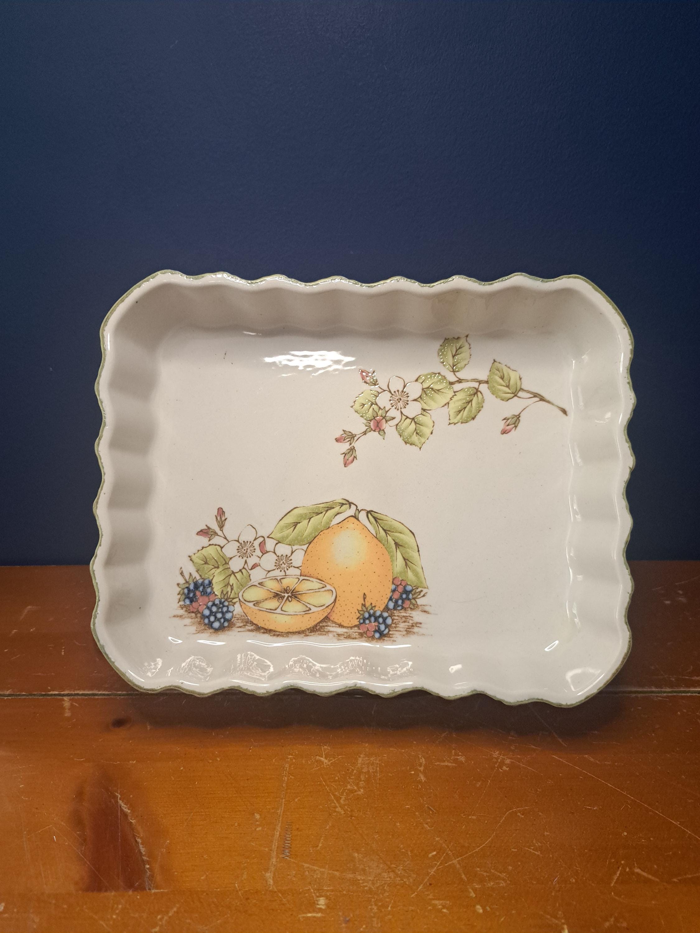 Vintage Midwinter Cookware, Vintage Still Life Midwinter Cookware, Vintage Cookware by Midwinter Featuring Still Life of Fruit and Roses