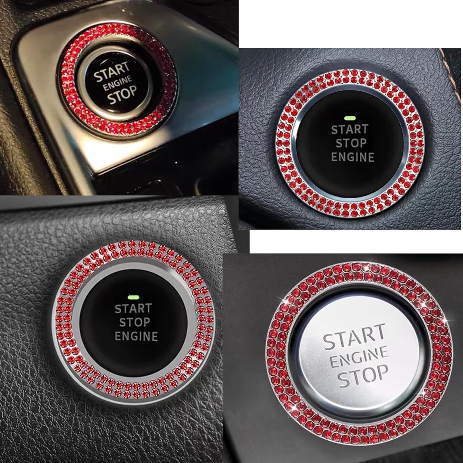 Bling Car Crystal Rhinestone Ring Emblem Sticker Car Interior Decor red 2 row